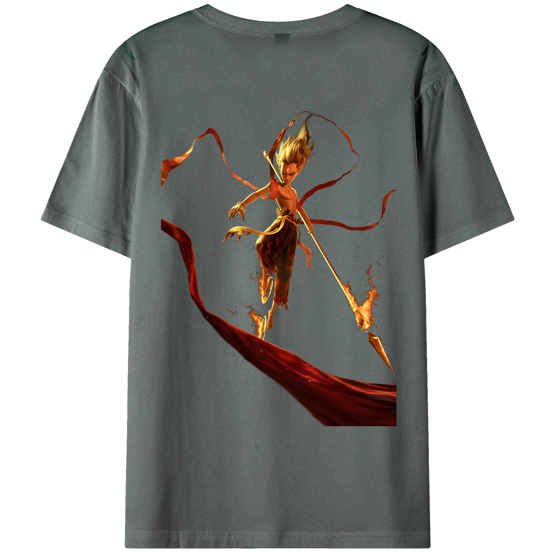（画像用） Ne Zha 2 ナタ 魔童の大暴れ 綿100％ メンズ半袖Tシャツ（バックプリント） 通気性